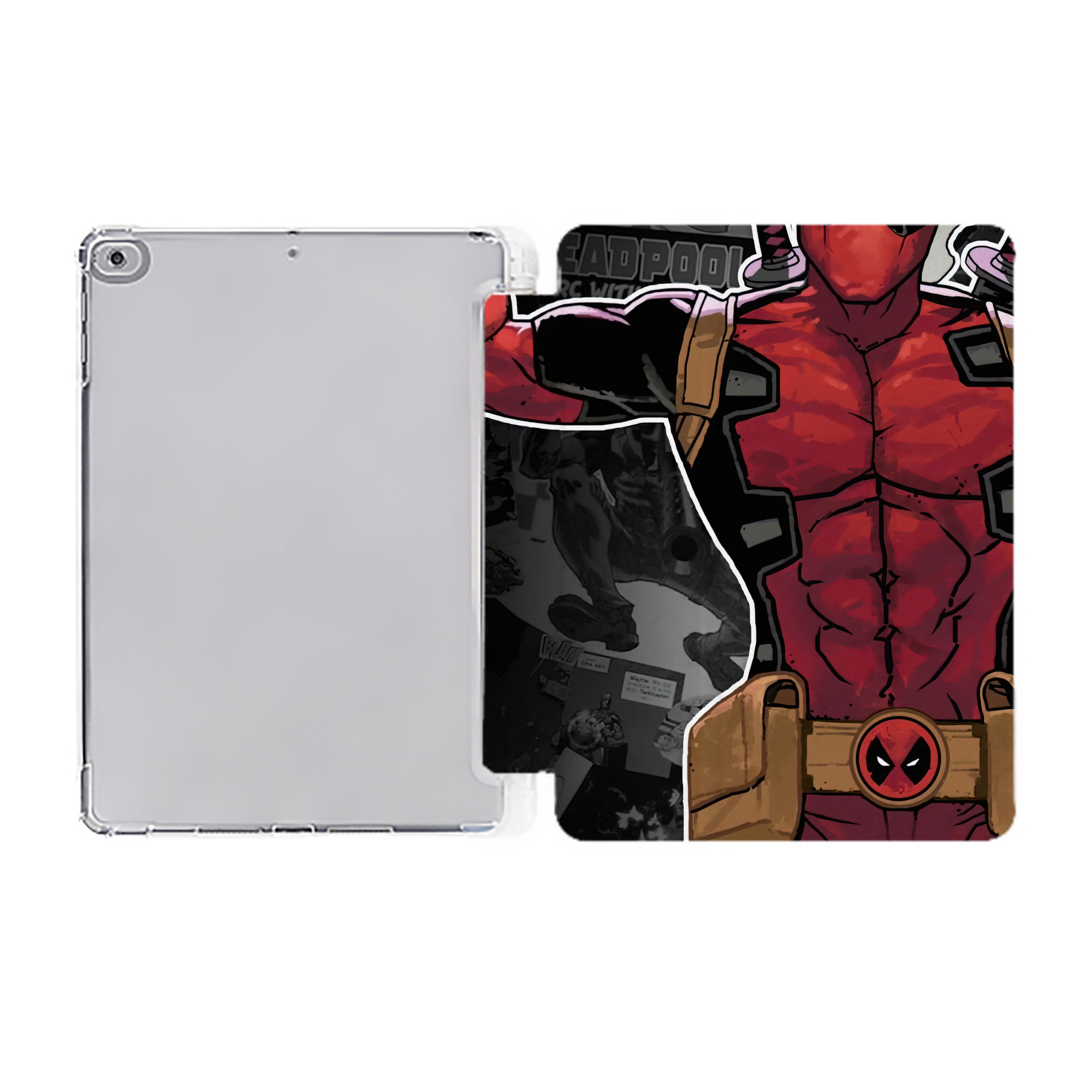 （画像用） Deadpool デッドプール IPad ケース ペン収納付き 三つ折りスタンド PUレザー×シリコン 対応機種9.5/10.5/10.9インチ